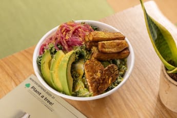 Veggie Bowl (Lilac - Tempeh, Avocado, Sweet Potato Fries, Pickled Red Onion, Kale, Romaine, Cashew Sauce)