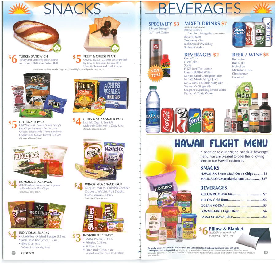 Allegiant air menu
