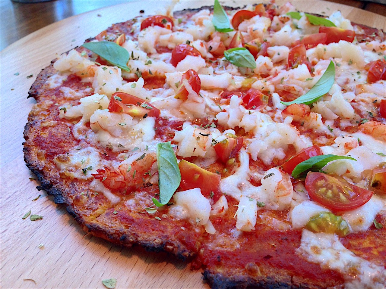 Cauliflower Carrot Crust Seafood Pizza