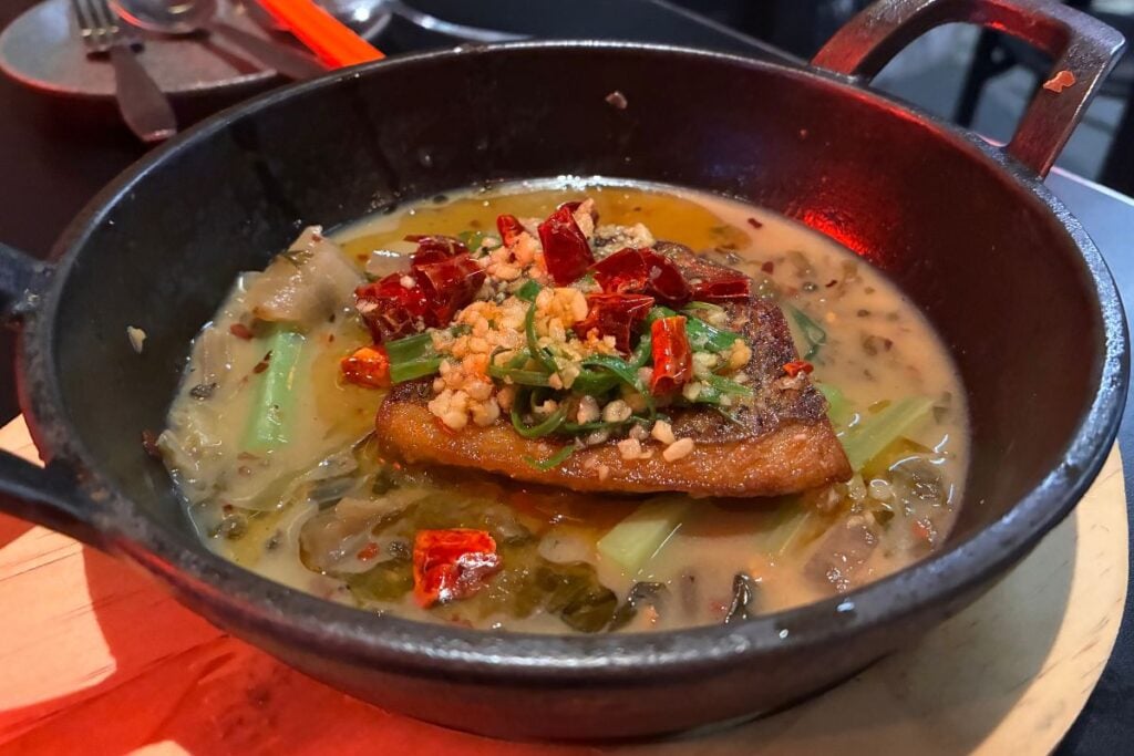 Shop B restaurant review seared barramundi with Chinese pickled mustard greens sauce